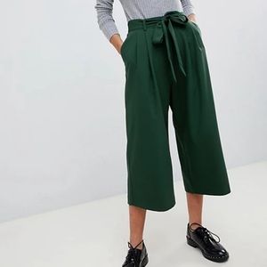 ASOS Wide Leg Tie Waist Belted Pants In Green. Size 8